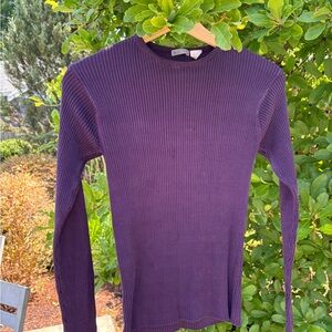 Bleu Cafe Ribbed Silk Crewneck Sweater - Eggplant